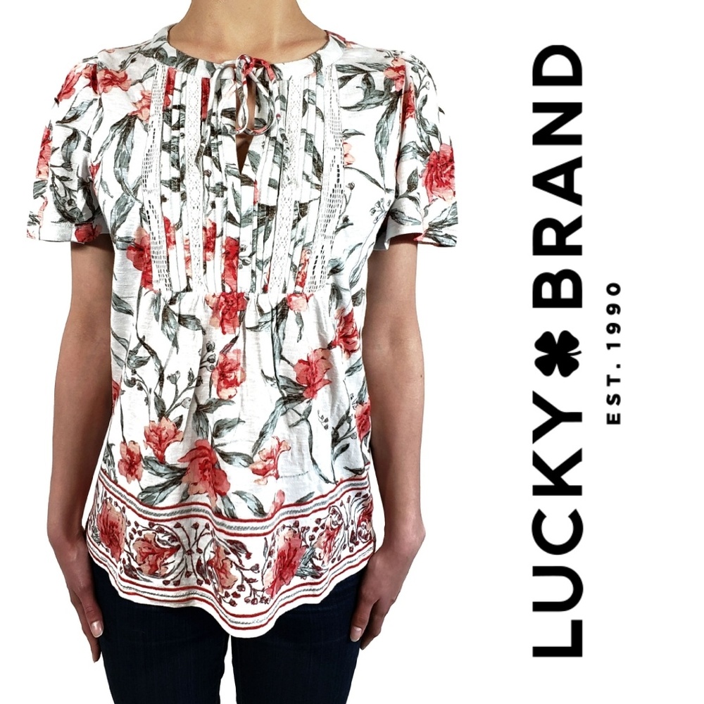 LUCKY BRAND Women's Printed Tie Front Blouse NWT - Picture 1 of 9